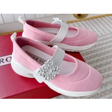 Roger Vivier Heel 7.5cm Viv' Run Strass Buckle Ballerinas in Technical Fabric Pink 2024