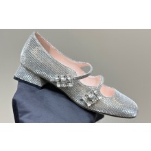 Roger Vivier Heel 3cm Trés Vivier Strass Buckle Mini Babies Ballerinas in Glitter Gray 2024