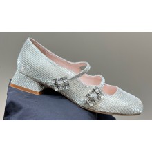 Roger Vivier Heel 3cm Trés Vivier Strass Buckle Mini Babies Ballerinas in Glitter Beige 2024
