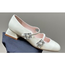 Roger Vivier Heel 3cm Trés Vivier Strass Buckle Mini Babies Ballerinas in Patent Leather White 2024