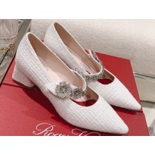 Roger Vivier Heel 4.5cm Bouquet Flower Babies Pumps in Fabric Piping 2024