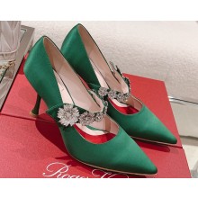 Roger Vivier Heel 8.5cm Bouquet Flower Babies Pumps in Satin Green 2024