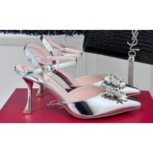 Roger Vivier Heel 8.5cm Bouquet Strass Buckle Sandals in Patent Leather Silver 2024