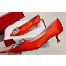 Roger Vivier Heel 4.5cm RV Bouquet Strass Buckle Pumps in Satin Red 2024