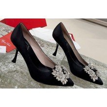 Roger Vivier Heel 8.5cm RV Bouquet Strass Buckle Pumps in Satin Black 2024