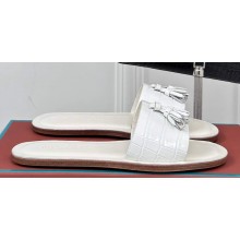 Loro Piana Tassels Charms Sandals in Alligator Leather White 2024