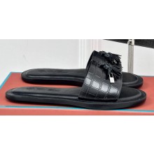 Loro Piana Tassels Charms Sandals in Alligator Leather Black 2024