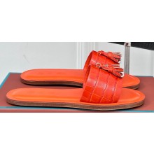Loro Piana Tassels Charms Sandals in Alligator Leather Orange 2024