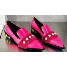 Balamin Shearling and Pearl Coin Loafers Fuchsia 2024