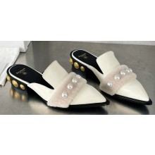 Balamin Shearling and Pearl Coin Mules White 2024