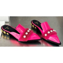 Balamin Shearling and Pearl Coin Mules Fuchsia 2024