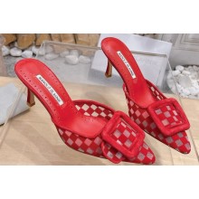 Manolo Blahnik Heel 7cm MAYSALEBI Mesh Checkered Mules Red