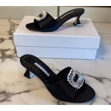 Manolo Blahnik Heel 5.5cm Satin Embellished Laalita Mules Black