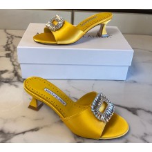 Manolo Blahnik Heel 5.5cm Satin Embellished Laalita Mules Yellow