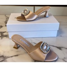 Manolo Blahnik Heel 5.5cm Satin Embellished Laalita Mules Beige