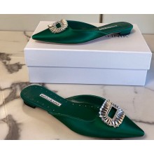 Manolo Blahnik Heel 1.5cm Satin Embellished Sigulona Flat Mules Green