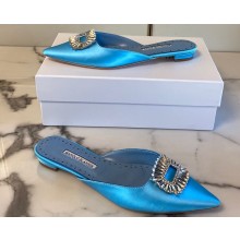 Manolo Blahnik Heel 1.5cm Satin Embellished Sigulona Flat Mules Light Blue