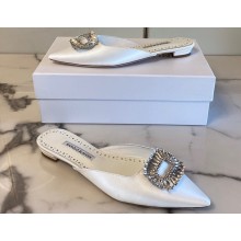 Manolo Blahnik Heel 1.5cm Satin Embellished Sigulona Flat Mules White