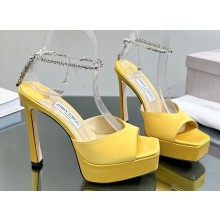 Jimmy Choo Platform 125 Saeda Sandals Satin Yellow with Crystal Embellishment 2024