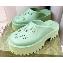 Cheap Sale Gucci perforated GG rubber platform slip-on sandals Light Green