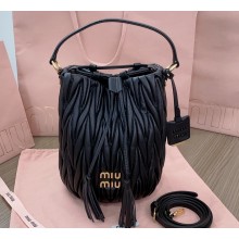 Miu Miu Matelassé nappa leather Bucket Bag 5BE084 Black