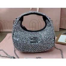 Miu Miu Wander satin and silk mini hobo bag with synthetic crystals 5BP078 Black 2024