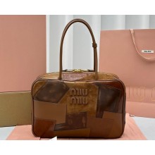 Miu Miu leather patchwork bag 5BB117 Cognac 2024
