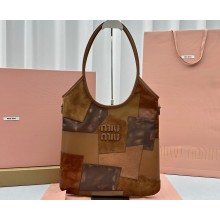 Miu Miu IVY leather patchwork bag 5BG231 Cognac 2024
