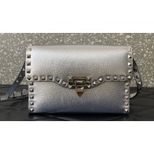 Valentino Small Rockstud Crossbody Bag in Grainy Calfskin Silver 2024