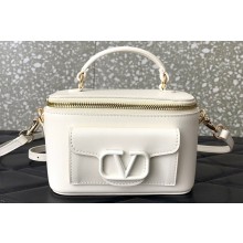 Valentino Mini Locò Handbag In Calfskin Leather White With Enamel Tone-On-Tone Vlogo Signature 2024
