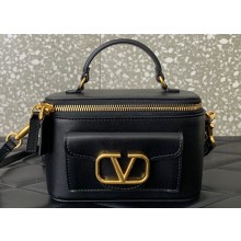 Valentino Mini Locò Handbag In Calfskin Leather Black With Enamel Tone-On-Tone Vlogo Signature 2024