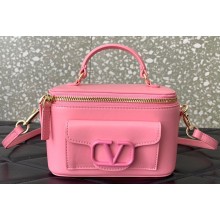 Valentino Mini Locò Handbag In Calfskin Leather Pink With Enamel Tone-On-Tone Vlogo Signature 2024