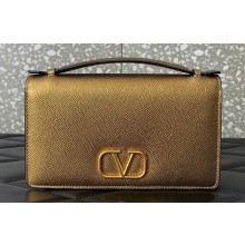 Valentino Vlogo Signature Wallet With Chain in Grainy Calfskin Gold 2024