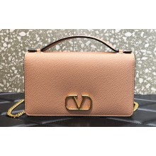 Valentino Vlogo Signature Wallet With Chain in Grainy Calfskin Nude Pink 2024