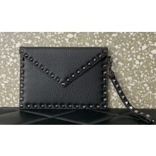 Valentino Rockstud Pouch Clutch Bag in Grainy Calfskin Black 2024
