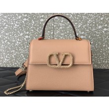 Valentino small VSLING Handbag in grainy calfskin Nude with JEWEL EMBROIDERY 2024