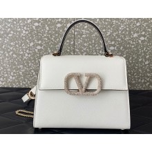 Valentino small VSLING Handbag in grainy calfskin White with JEWEL EMBROIDERY 2024
