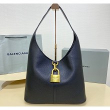 Balenciaga Locker Medium North-South Hobo Bag in black/Gold grained calfskin 2024