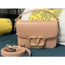 Valentino Small Locò Shoulder Bag In Calfskin Leather Nude With Enamel Tone-On-Tone Vlogo Signature 2024