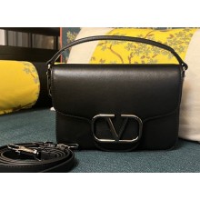 Valentino Small Locò Shoulder Bag In Calfskin Leather Black With Enamel Tone-On-Tone Vlogo Signature 2024