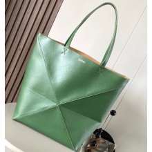 Loewe Large Puzzle Fold Tote Bag in shiny calfskin Green 2024