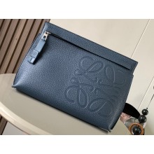 Loewe T Pouch Bag in grained calfskin Blue 2024