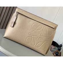 Loewe T Pouch Bag in grained calfskin Beige 2024