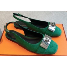 Hermes Innocente slingbacks Flats Green in suede goatskin with iconic oversized Kelly buckle 2024