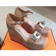 Hermes Hilda 80 sandals Nude in suede goatskin with iconic oversized Kelly buckle 2024