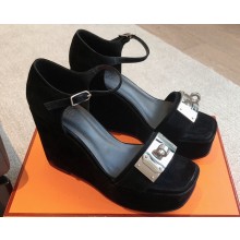 Hermes Hilda 80 sandals Black in suede goatskin with iconic oversized Kelly buckle 2024