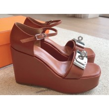 Hermes Hilda 80 sandals Brown in calfskin with iconic oversized Kelly buckle 2024