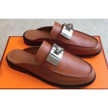 Hermes Iota mules Brown in calfskin with iconic oversized Kelly buckle 2024