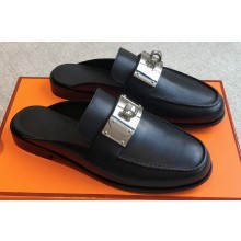 Hermes Iota mules Black in calfskin with iconic oversized Kelly buckle 2024