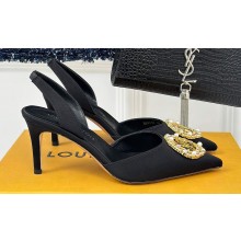 Louis Vuitton Heel 7cm/9cm LV Night Met Slingback Pumps in Satin Black 2024